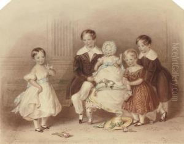 A Group Portrait Of Five Children Oil Painting by Henry Bryan Ziegler