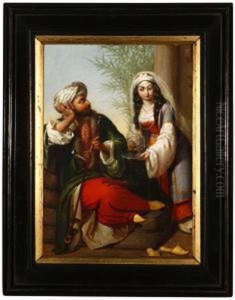 A Sultan And His Serving Girl Oil Painting by Jules Claude Ziegler