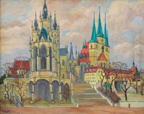 Der Dom Zu Erfurt Mit Severikirche Oil Painting by Karl Ziegler