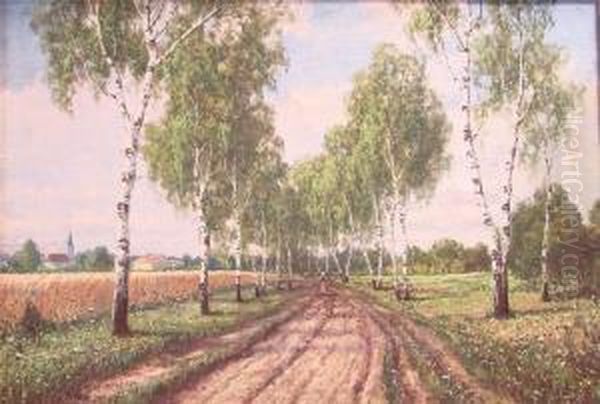 Allee Mit Birken Oil Painting by Walter Ziegler