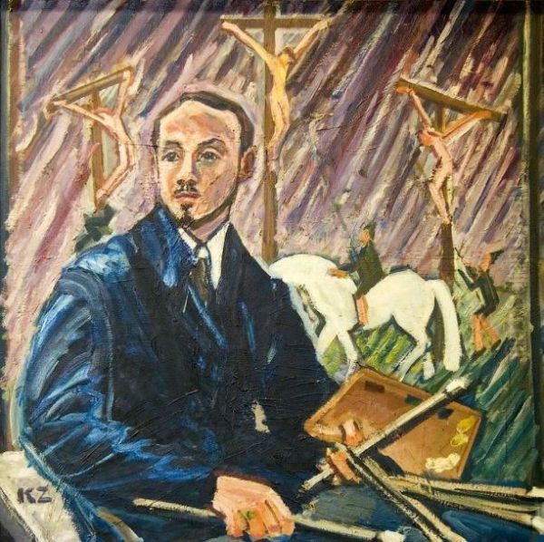 Autoportrait Oil Painting by Kazimierz Zieleniewski