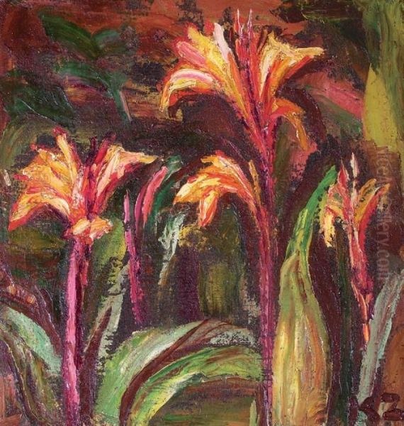 Les Fleurs Exotiques Oil Painting by Kazimierz Zieleniewski