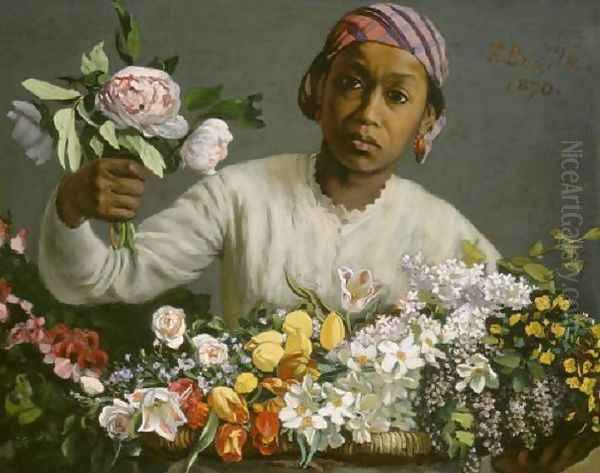 Young Woman with Peonies Oil Painting by Frederic Bazille