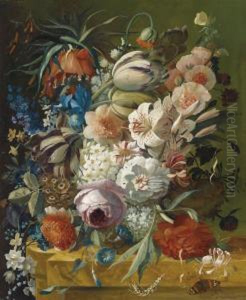 A Pair Of Still Lifes With Flowers Oil Painting by Georg Frederik Ziesel