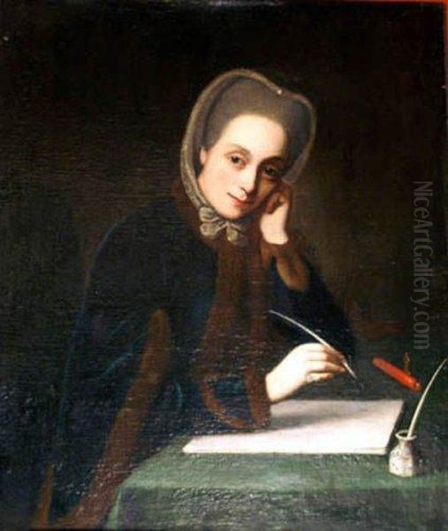 Portait Of A Lady At Desk Writing Aletter Oil Painting by Johann Georg Ziesenis