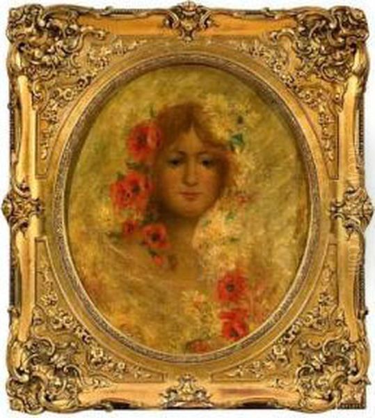 Jeune Fille Aux Coquelicots. Oil Painting by Eugene Zigliara