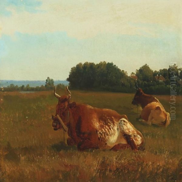 Cows In The Field Oil Painting by Wilhelm Zillen