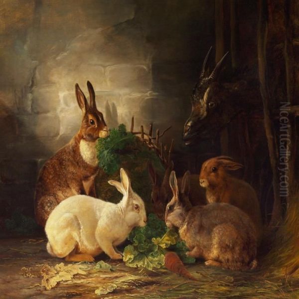 Stable With Rabbits And A Goat Oil Painting by Wilhelm Zillen