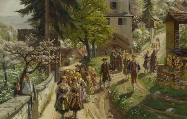 Nach Dem Kirchgang Oil Painting by Wilhelm Carl Zimmer