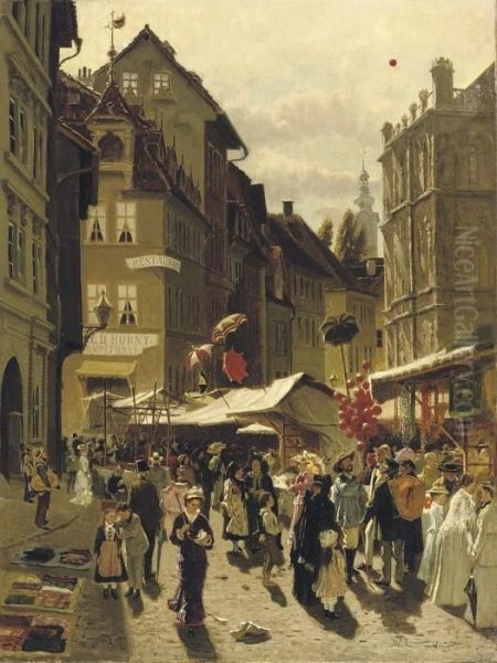 A Festive Day Oil Painting by Wilhelm Carl Zimmer