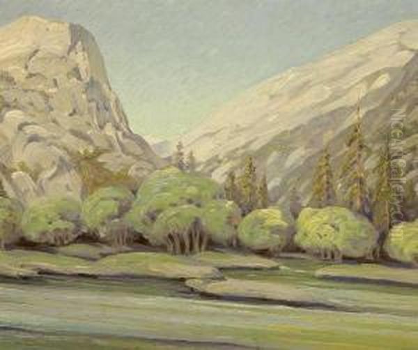 Mirror Lake (in The Evening) At Yosemite Valley Oil Painting by Carl Zimmerman