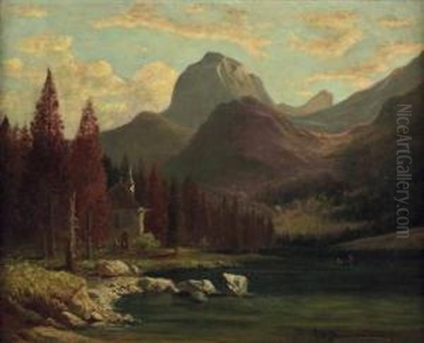 Kapelle Am Hintersee Bei Berchtesgarden Oil Painting by August Albert Zimmermann