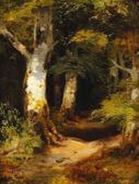 Waldweg Oil Painting by August Albert Zimmermann