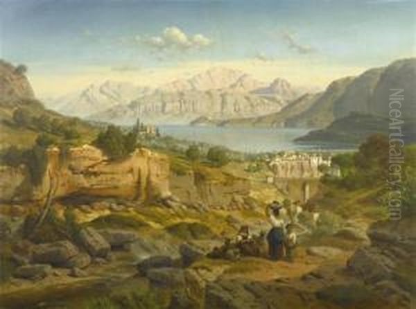 Mediterranean Landscape. Oil Painting by August Albert Zimmermann