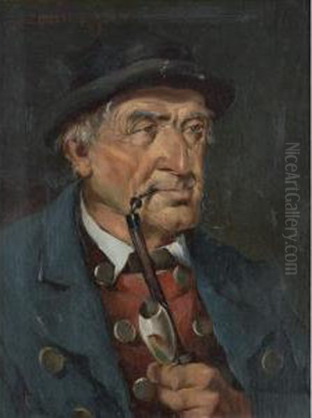 Gentleman Smoker Oil Painting by August Albert Zimmermann