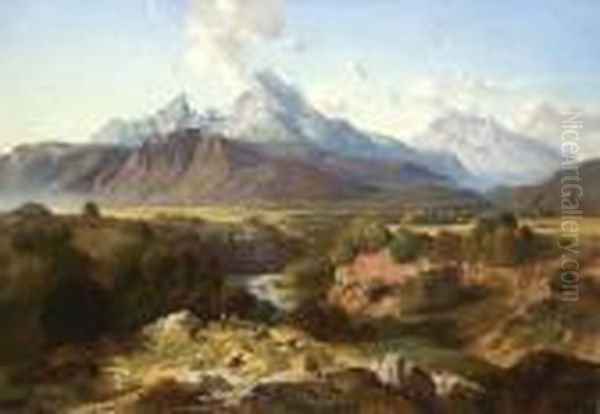 Blick Auf Watzmann Und Hochkalter Oil Painting by August Albert Zimmermann