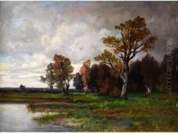 Moortumpel Am Waldrand Bei Herbstlicher Verfarbung Der Baume Oil Painting by Alfred Zimmermann