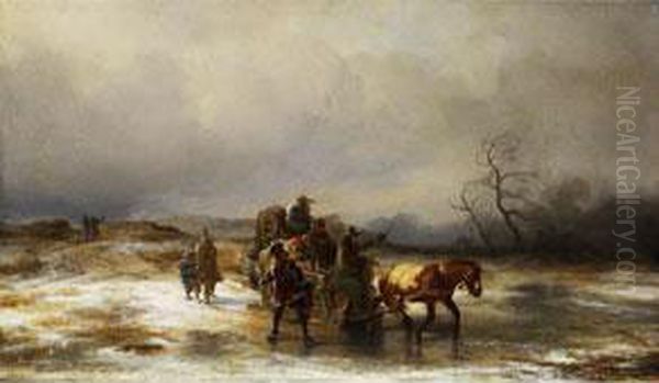 Fahrendes Volk In Winterlandschaft Oil Painting by August Richard Zimmermann