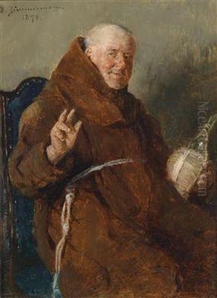 A Cheerful Monk Oil Painting by Ernst Karl Georg Zimmermann