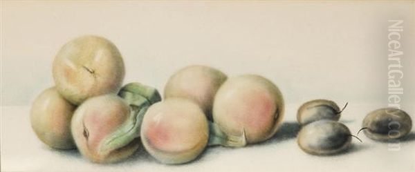 Six Peaches And Threefigs Oil Painting by Ernst Karl Georg Zimmermann