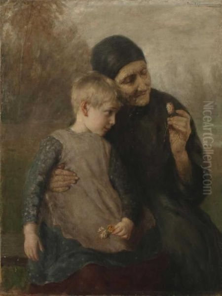 Bauerin Mit Enkelin Oil Painting by Ernst Karl Georg Zimmermann