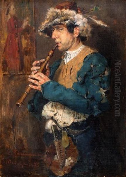 The Flutist Oil Painting by Ernst Karl Georg Zimmermann