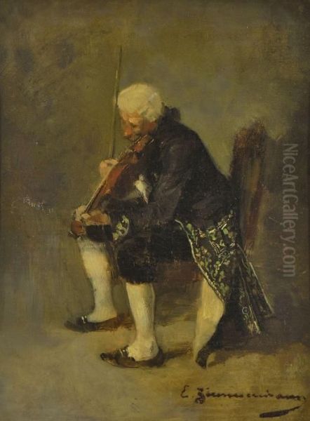 Geiger Oil Painting by Ernst Karl Georg Zimmermann