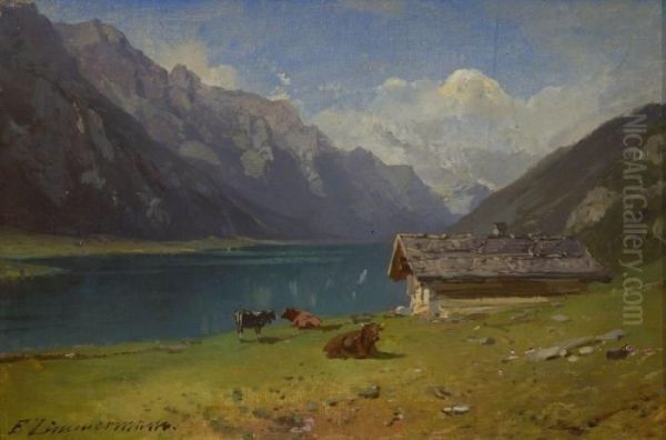 Gebirgssee. Oil Painting by Friedrich Zimmermann