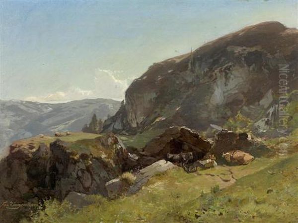 Berglandschaft Mit Kuhen Und Hirte. Oil Painting by Friedrich Zimmermann