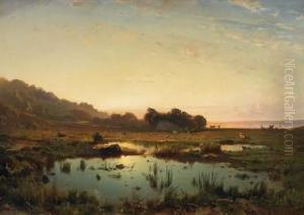 Chiemsee Landscape In The Evening Sun. Oil Painting by Friedrich August Zimmermann