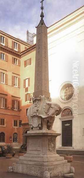 Fountain with Elephant and Obelisk Oil Painting by Gian Lorenzo Bernini