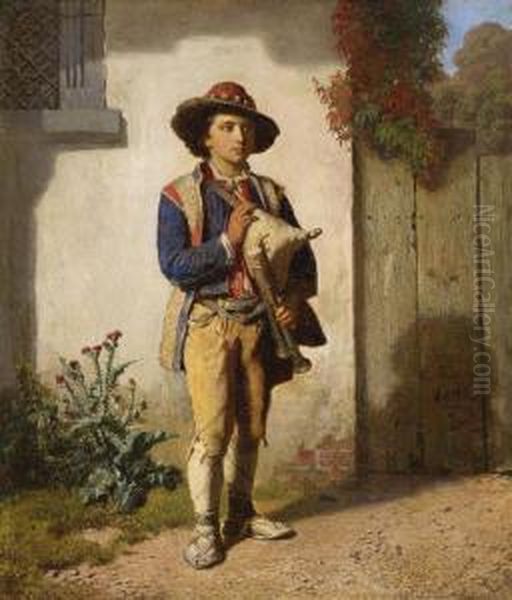 Savoyardenknabe Mit Dudelsack Vor Einer Hauswand Oil Painting by Reinhard Sebastian Zimmermann