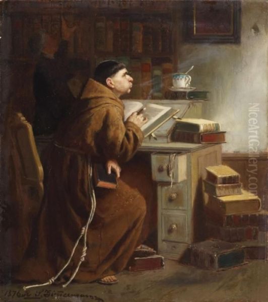 Interieur Mit Rauchendem Kapuzinermonch Oil Painting by Reinhard Sebastian Zimmermann