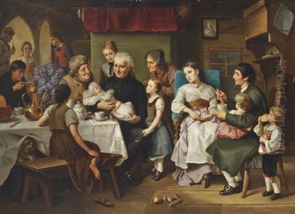 The Christening Party Oil Painting by Reinhard Sebastian Zimmermann