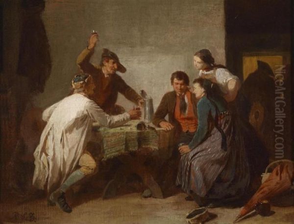 Cheerful Group In The Tavern Oil Painting by Reinhard Sebastian Zimmermann