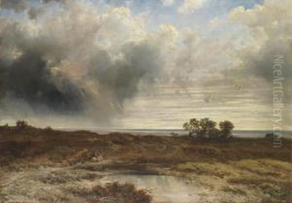 Openlandscape With Horseman Oil Painting by Robert Zimmermann