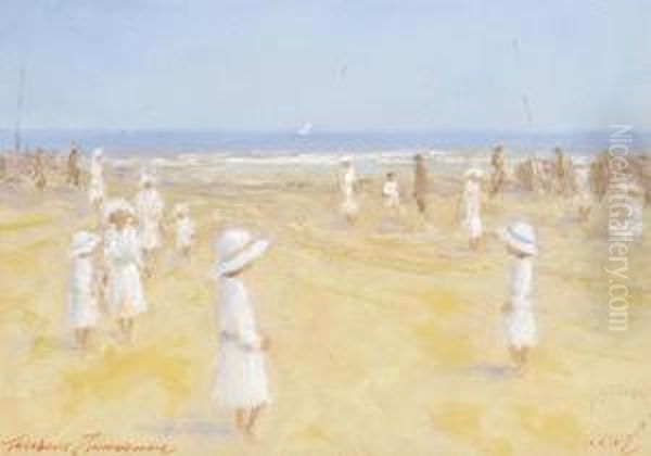 A Day On The Beach With The Family, Portelet Bay, Jersey Oil Painting by Theodor Franz Zimmermann