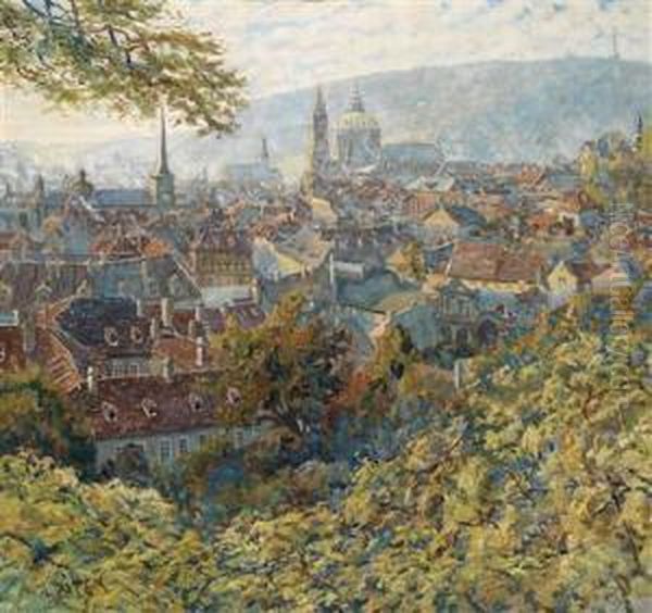 Viewof Prague Oil Painting by Ladislaus Zitek