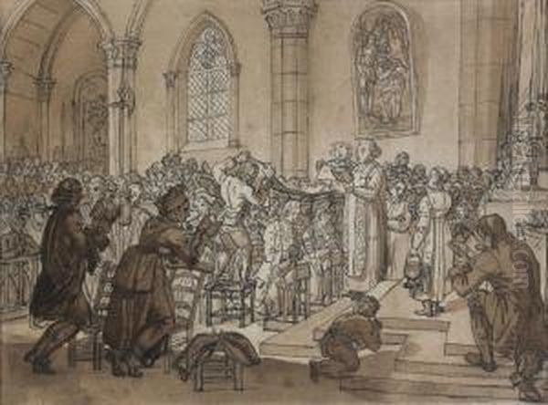 Scene De Mariage Dans Une Eglise Oil Painting by Benjamin Zix