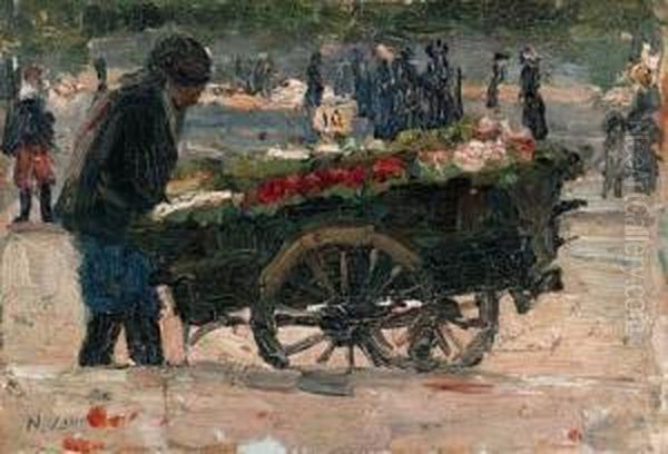 The Flower Seller Oil Painting by Nazmi Ziya