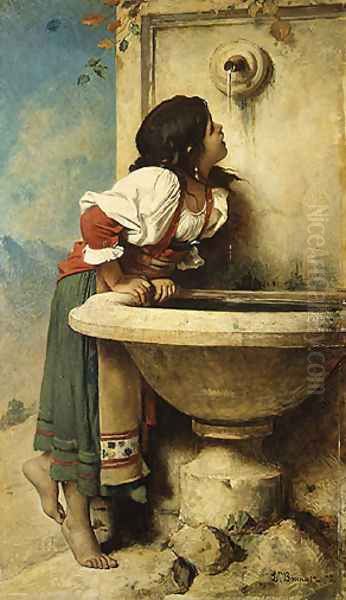 Roman Girl at a Fountain Oil Painting by Leon Bonnat