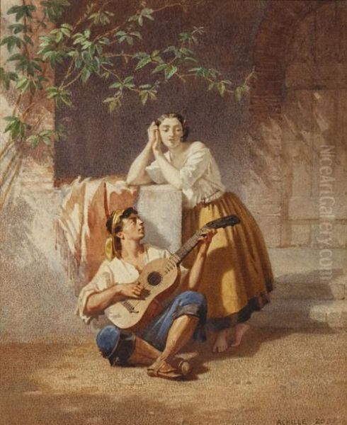 A Musical Seranade Oil Painting by Achille Zo