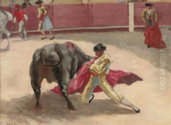 The Bullfight Oil Painting by Henri Achille Zo