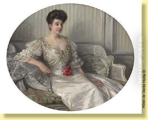 Elegante A La Rose Rouge Oil Painting by Henri Achille Zo