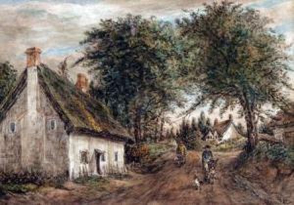 Cottages At Costessey Oil Painting by James George Zobel