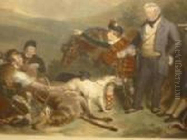 The Death Of A Stag In Glen Tilt Oil Painting by James George Zobel