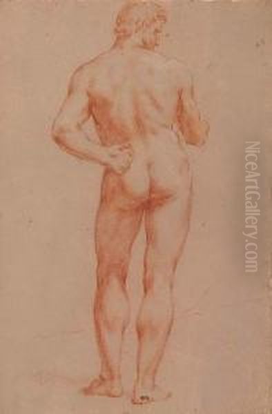 Standing Male Nude<</b> Oil Painting by Giacomo Zoboli