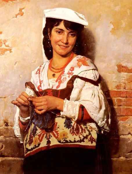 Jeune Fille Italienne (Italian Girl) Oil Painting by Leon Bonnat