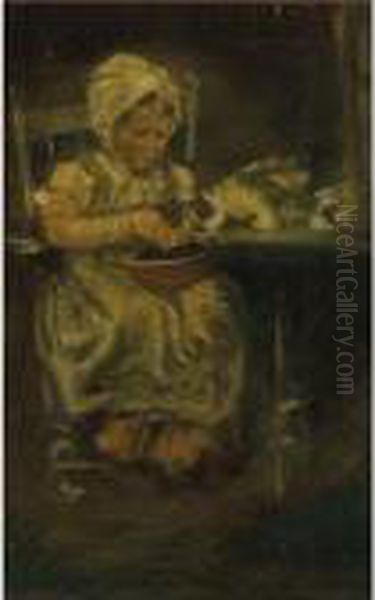 Feeding Her Cat Oil Painting by Jan Zoetelief Tromp