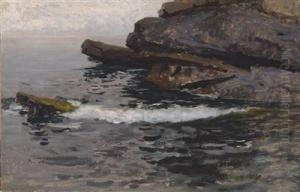 Rocky Coast At Capo Lungo Oil Painting by Alfred Zoff